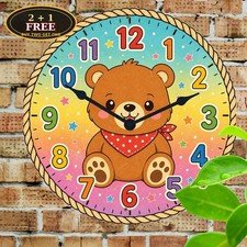 kawaii_cartoon_animal_clock_face_round_clock_dial_rope_border_numbers_1_12_flat_