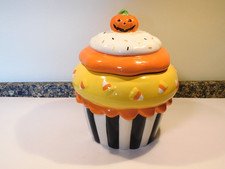 Kohl's Retired Halloween Pumpkin/Candy Corn Cupcake Ceramic Cookie Jar