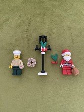 Lego Christmas Minifigs Santa, Baker With Treats And Decorated Lamp Post
