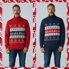 Men's Ex Bonprix Christmas Zip Neck Jumper.... Size M L XL 2XL 3XL 4XL 5XL