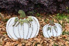Metal Fall Pumpkin Decor Indoor Outdoor Standing Flat Pumpkin Decoration Autumn