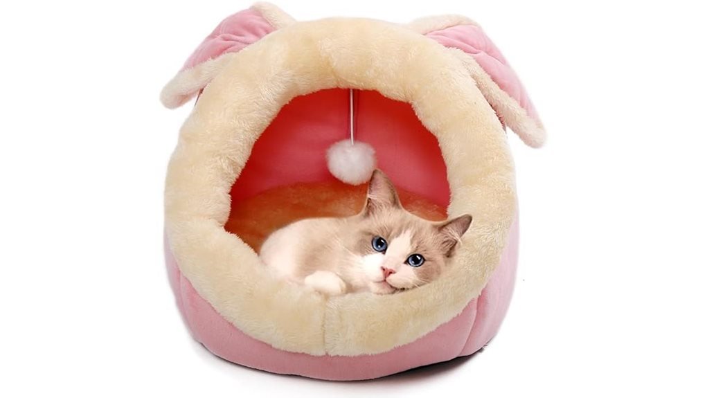 pink rabbit shaped cat bed