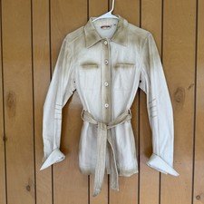 PRADA Sport Vintage Womens Jacket IT 44 Distressed Beige Cream Canvas Coat RARE!