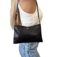 PRADA Vintage Triangle Logo Mesh Mini Shoulder Bag Black Gold Leather 902572