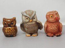 Set Of 3 Vintage Owl Figurines Handpainted Detailed Home Decor Collectibles