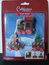 TRAIN Cobblestone Corners Christmas Village 3pc Engine, Gingerbread Man, Tree