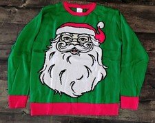 Ugly Christmas Sweater Men's XL Big Santa Green Pullover NWT Free Ship