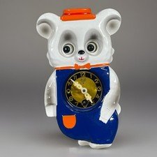 Vintage 1960s Mi-Ken Baby Animal Wall Clock Moving Eyes Working Animation Japan