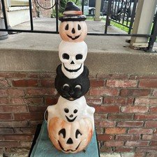 Vintage 95 Empire Halloween Blow Mold Totem Pumpkin Cat Ghost Skull 32"