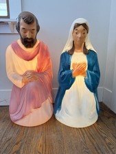 Vintage Blow Mold Christmas Lighted Nativity Set 27" Mary Joseph General Foam