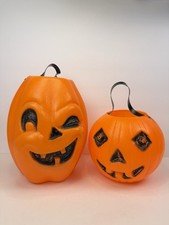 Vintage Blow Mold Winking Pumpkin Jack O' Lantern Halloween and Diamond Eyes Lot