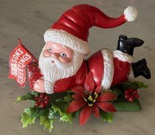 Vintage Christmas 1960s Flocked Blow Mold Santa Decoration