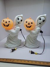 Vintage General Foam Plastics Ghost & Pumpkin Halloween Blow Mold Lamp 12 1/2”