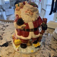 Vintage Gibson Christmas Santa Claus Cookie Jar Canister Multicolor Holiday 11"