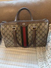 Vintage Gucci GG Monogram Web Stripe Bag Zip Top Handle