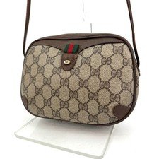 Vintage GUCCI Shoulder Bag Sherry Line GG Supreme Crossbody Brown Beige Auth