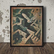 Vintage LABYRINTH MOVIE Wall Art, Fantasy Goblin Poster, David Bowie Owl Decor