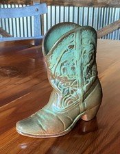 VTG-Frankoma Pottery 6.5” Brown & Sage/Turquoise Pocket Cowboy Boot-Rare Color
