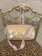 Vtg Dior Pink Beige Trotter Logo Shoulder Bag Zip, Detachable Adjustable Strap