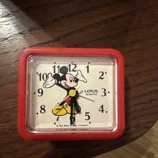 Vtg Disney Mickey Mouse Alarm Clock Red Lorus Quartz Working Japan Movement