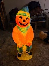 Vtg Empire Lighted Scarecrow Pumpkin Head Halloween Blow Mold - 34" Tall