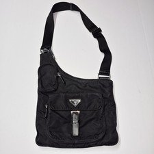 VTG PRADA Black Tessuto Nylon Technical Messenger Bag Multi Pocket Crossbody Y2K