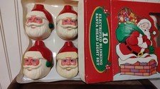 10 Vintage Blow Mold SANTA CLAUS HEADS For CHRISTMAS Light Set (HEADS ONLY)Box