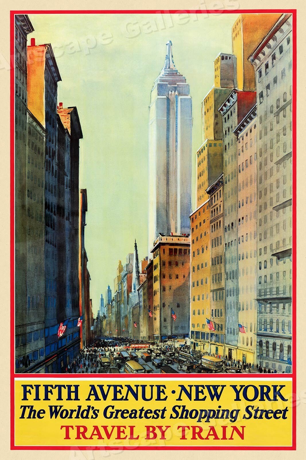 1930s 5th Ave Shopping New York City Vintage Style Travel Poster - 24x36