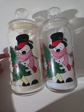2 Vintage Glass Christmas Cookie Jars Rubber Seals