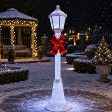 60" Pre-Lit Christmas Lamp Post Cool White LED Red Bow Outdoor Holiday Decoratio