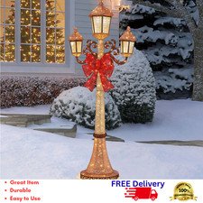 7’ Triple Lamp Post LED Lights Christmas Outdoor Lighted Bow Decor Twinkling