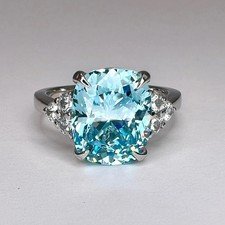 8.3 Ct Cushion Cut Natural Aquamarine Diamond Wedding Bridal Ring 14K White Gold