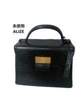 ALIZE Vintage Croc Embossed Handbag Black Gold Coin Detail Classic Japan Bag