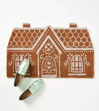 Anthropologie Gingerbread House Doormat Rug Coconut Coir Christmas Mat NEW