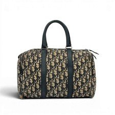 Auth CHRISTIAN DIOR Trotter Mini Boston Canvas Leather Navy Handbag Vintage