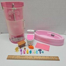 Barbie DREAMHOUSE BATHROOM Furniture Set - Shower Bath Tub Toilet - WORKS