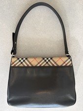 BURBERRY London Vintage Nova Check Leather One Shoulder Bag Black Authentic