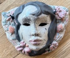 Ceramic Porcelain Mask Wall Hanging Lady Face Pink Gray Glossy Hand Painted USA