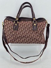 Christian Dior Hand Bag Vintage Trotter Bordeaux Canvas Brass Rivet Wine Red