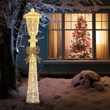 Christmas 5FT Lighted Lamp Post with Bowknot Decor with LED Light for In/Outdoor