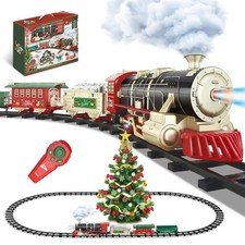 Christmas Train - Remote Control Train Set w/Steam Light & Sound, Electric Tr...