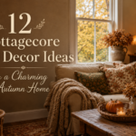 Cozy autumn living room showcasing 12 Cottagecore Fall Decor Ideas, featuring warm colors, rustic furniture, and seasonal accents for a charming home ambiance.