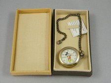 Disney Mickey Mouse Pocket Watch Gold Tone Open-Faced Quartz New Battery