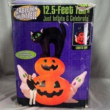 Gemmy 12ft 12.5ft Airblown Inflatable Halloween Pumpkin Stack Cat Ghost 2005 VTG