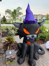 GEMMY 6ft Tall Light Up Airblown Inflatable Halloween Head Turning Witch Cat NEW