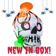 Gemmy Inflatable 6ft Tall Skull & Spiders Halloween Airblown - New In Box