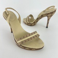 Gucci | Auth Vintage GG Monogram Beige Pleated Strap Slingback Heels (37.5)