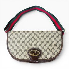 Gucci Vintage GG Monogram Crossbody Bag Womens Medium Brown Canvas Leather Italy