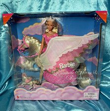 NRFB Barbie Rainbow Horse & Sprinkles Doll w/ Winged Horse Accessories 11in