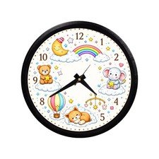 Nursery Wall Clock 8.5" – Cute Baby Animal Clock – 3D Printed Frame – Neutral
